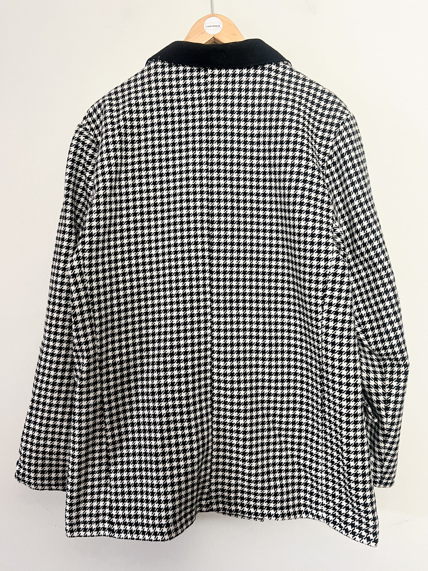 Blazer Vintage années 80 90 Oversize Pied-de-Poule Noir & Blanc - Mélange Laine - T 44