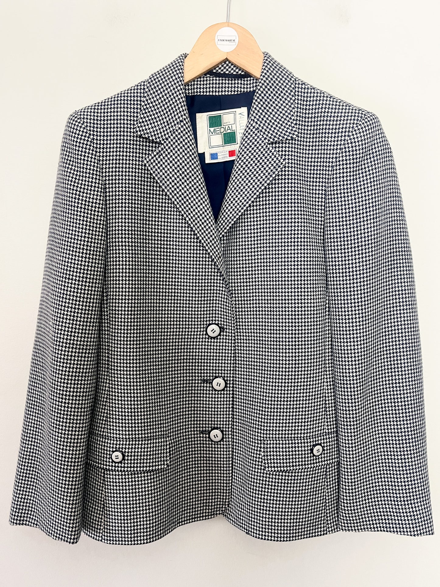Veste Vintage Médial Weill T 38 - Pied-de-Poule Marine/Crème - Laine - Made in France