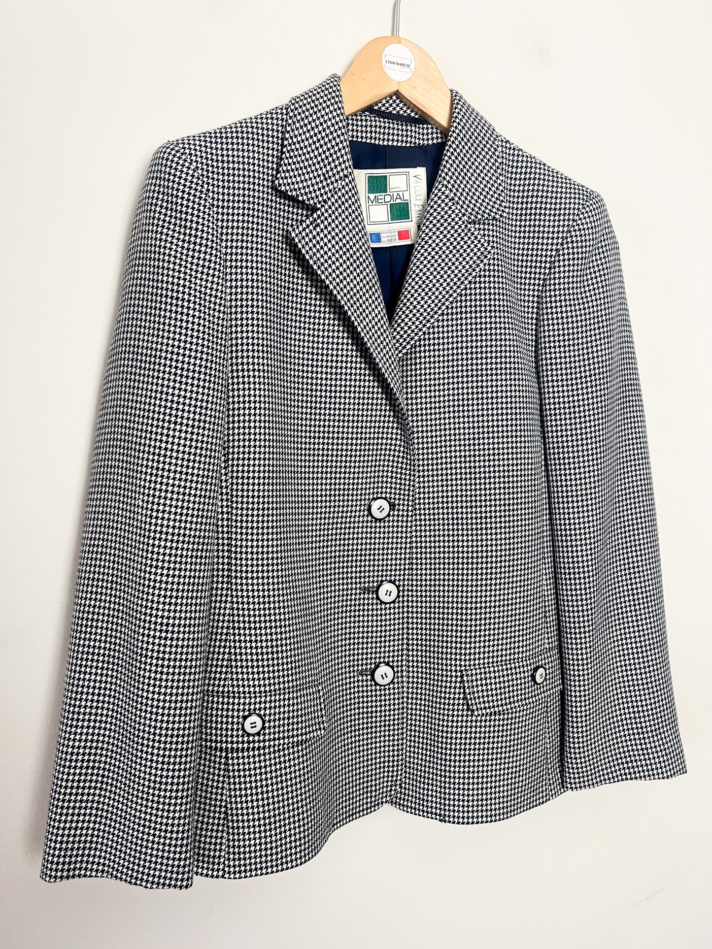 Veste Vintage Médial Weill T 38 - Pied-de-Poule Marine/Crème - Laine - Made in France