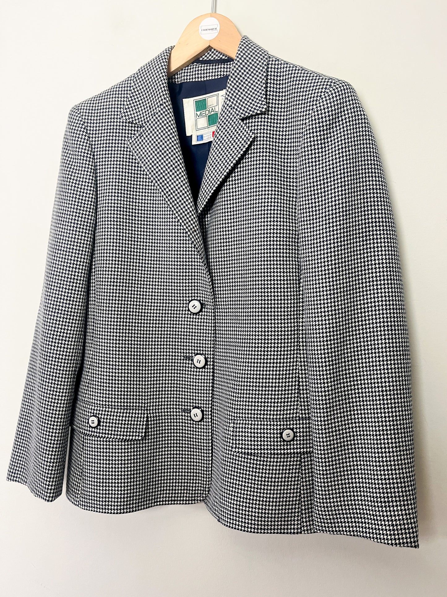Veste Vintage Médial Weill T 38 - Pied-de-Poule Marine/Crème - Laine - Made in France