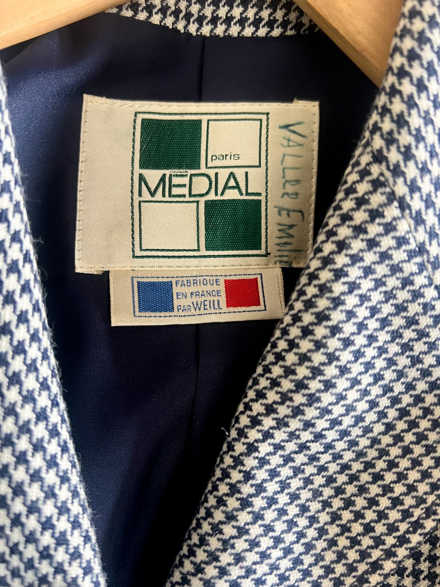 Veste Vintage Médial Weill T 38 - Pied-de-Poule Marine/Crème - Laine - Made in France