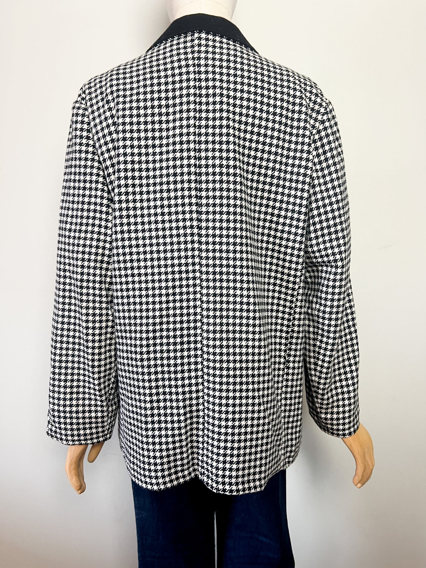 Blazer Vintage années 80 90 Oversize Pied-de-Poule Noir & Blanc - Mélange Laine - T 44