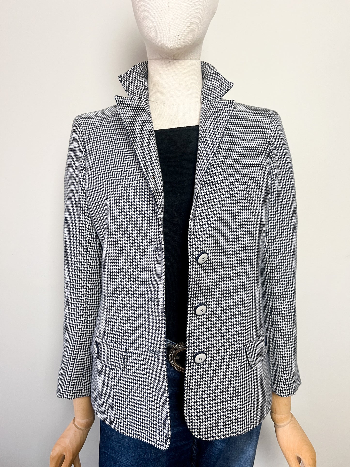 Veste Vintage Médial Weill T 38 - Pied-de-Poule Marine/Crème - Laine - Made in France