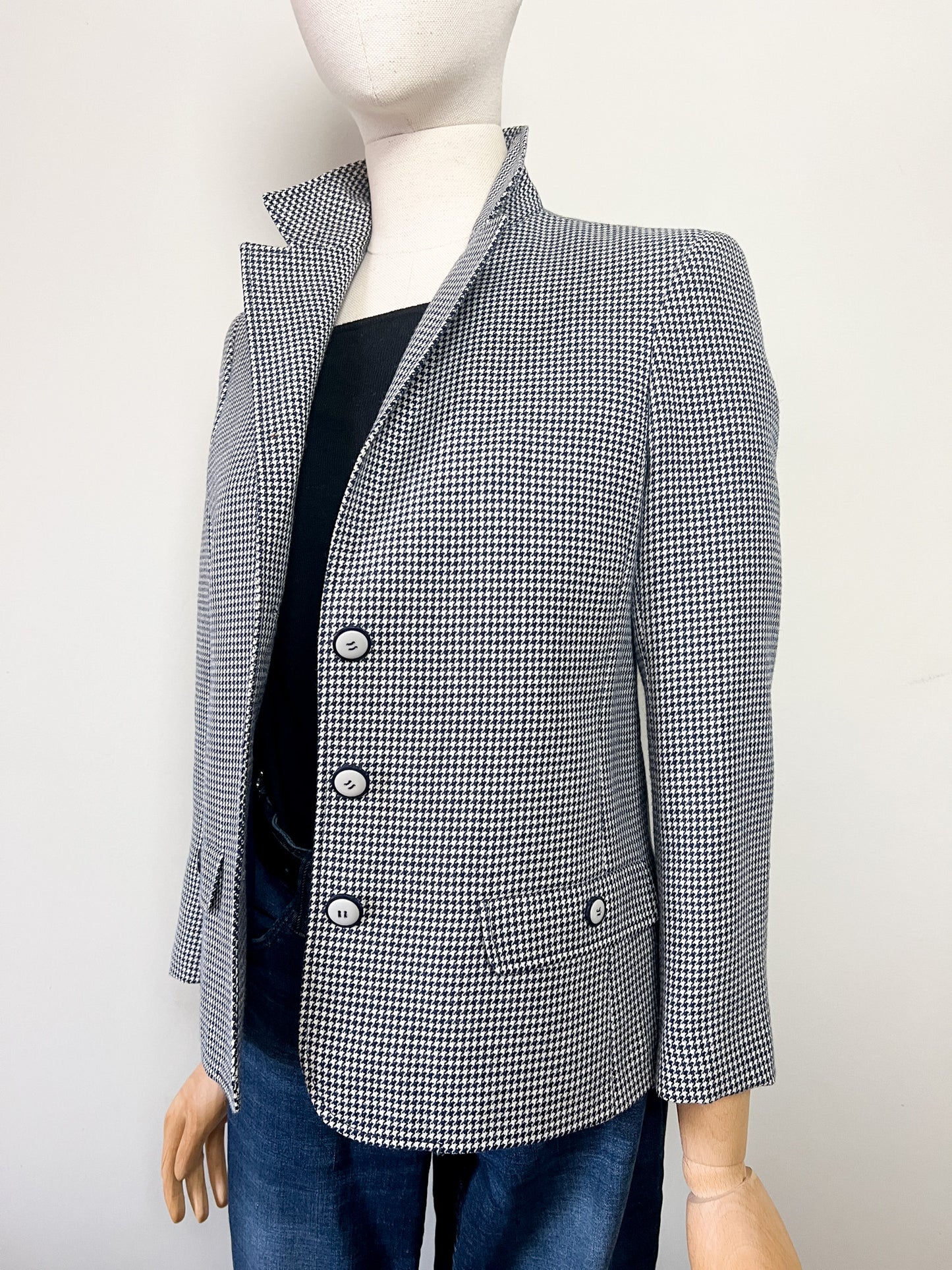 Veste Vintage Médial Weill T 38 - Pied-de-Poule Marine/Crème - Laine - Made in France