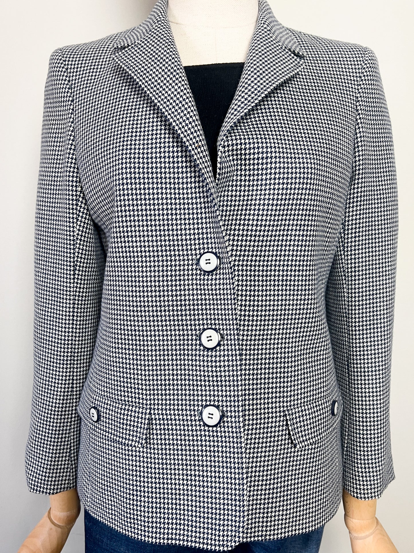 Veste Vintage Médial Weill T 38 - Pied-de-Poule Marine/Crème - Laine - Made in France