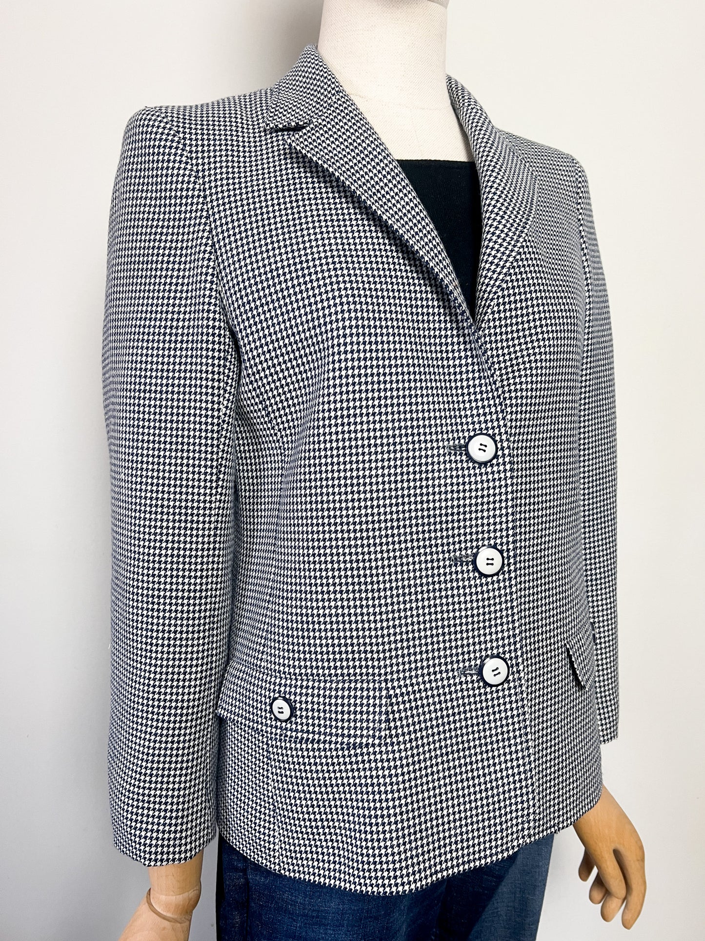 Veste Vintage Médial Weill T 38 - Pied-de-Poule Marine/Crème - Laine - Made in France