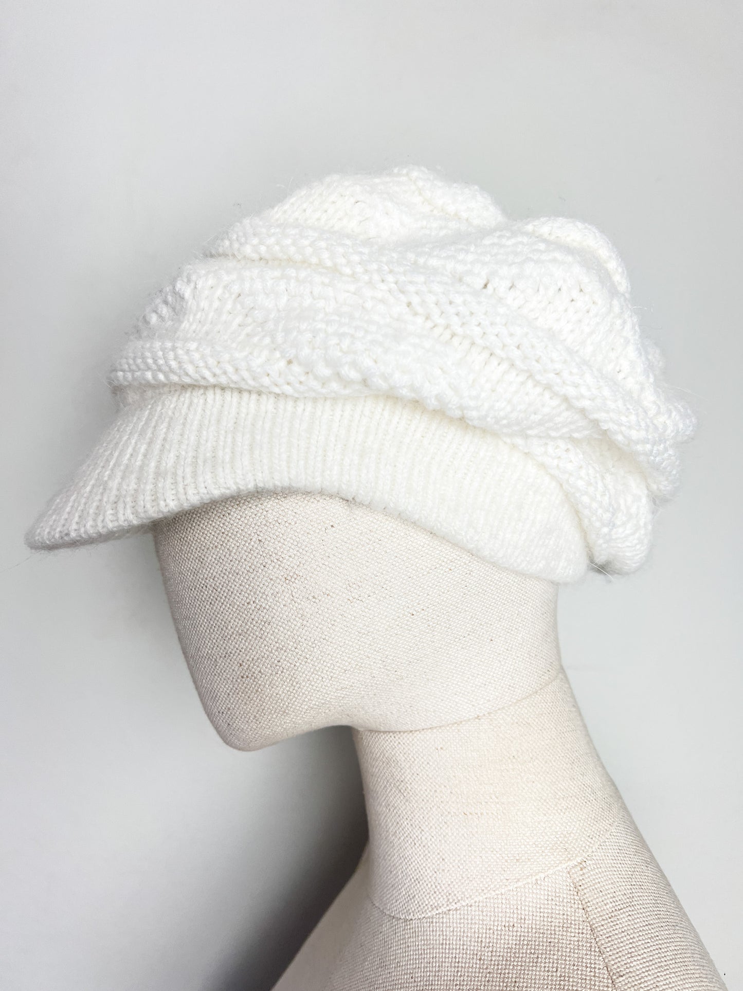 Bonnet Visière - Angora et Laine Crème - Casquette Hiver Douce