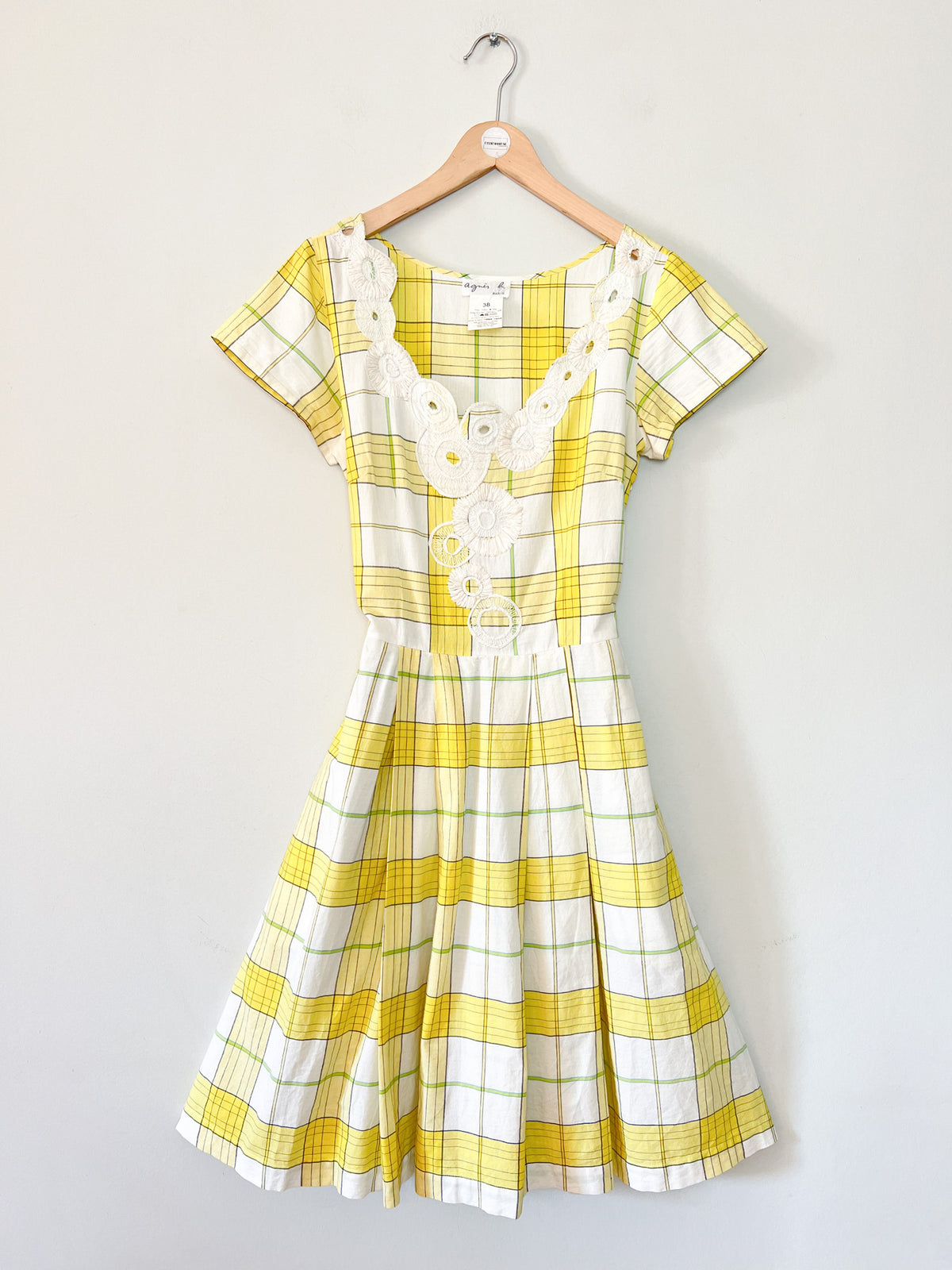 Robe vintage Années 90 Agnès b. en coton - Imprimé carreaux & broderies - Taille 38