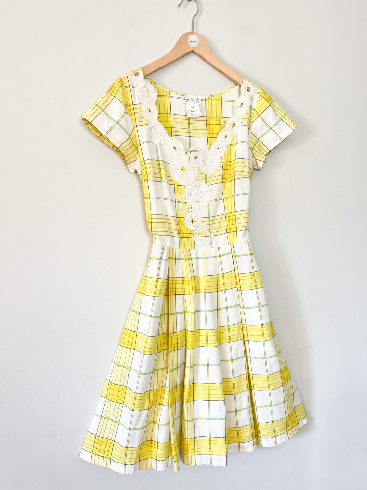 Robe vintage Années 90 Agnès b. en coton - Imprimé carreaux & broderies - Taille 38