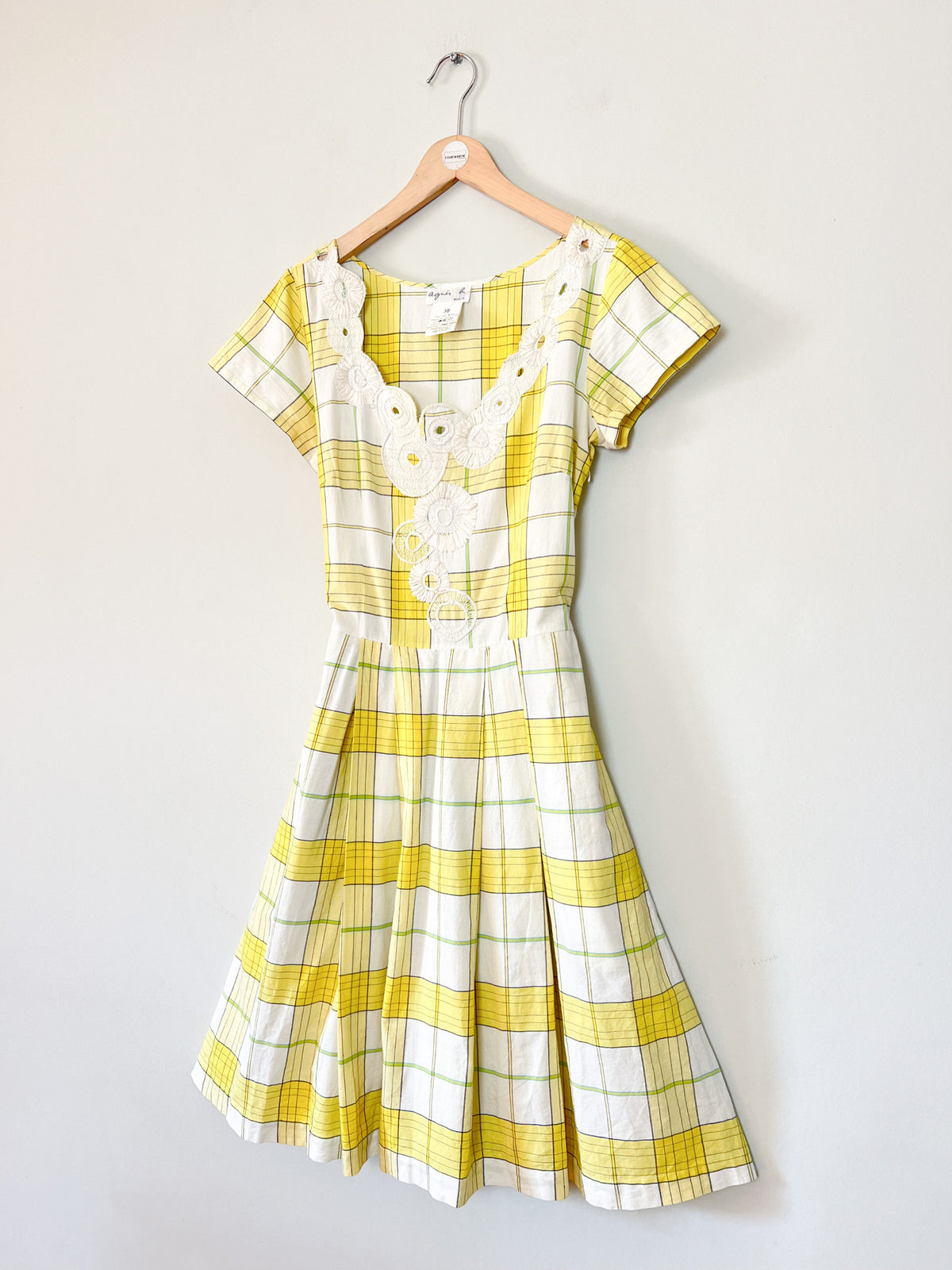 Robe vintage Années 90 Agnès b. en coton - Imprimé carreaux & broderies - Taille 38