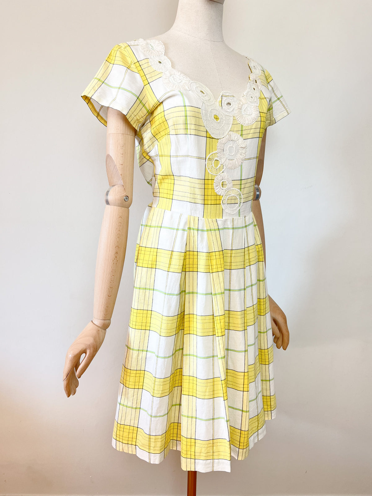 Robe vintage Années 90 Agnès b. en coton - Imprimé carreaux & broderies - Taille 38