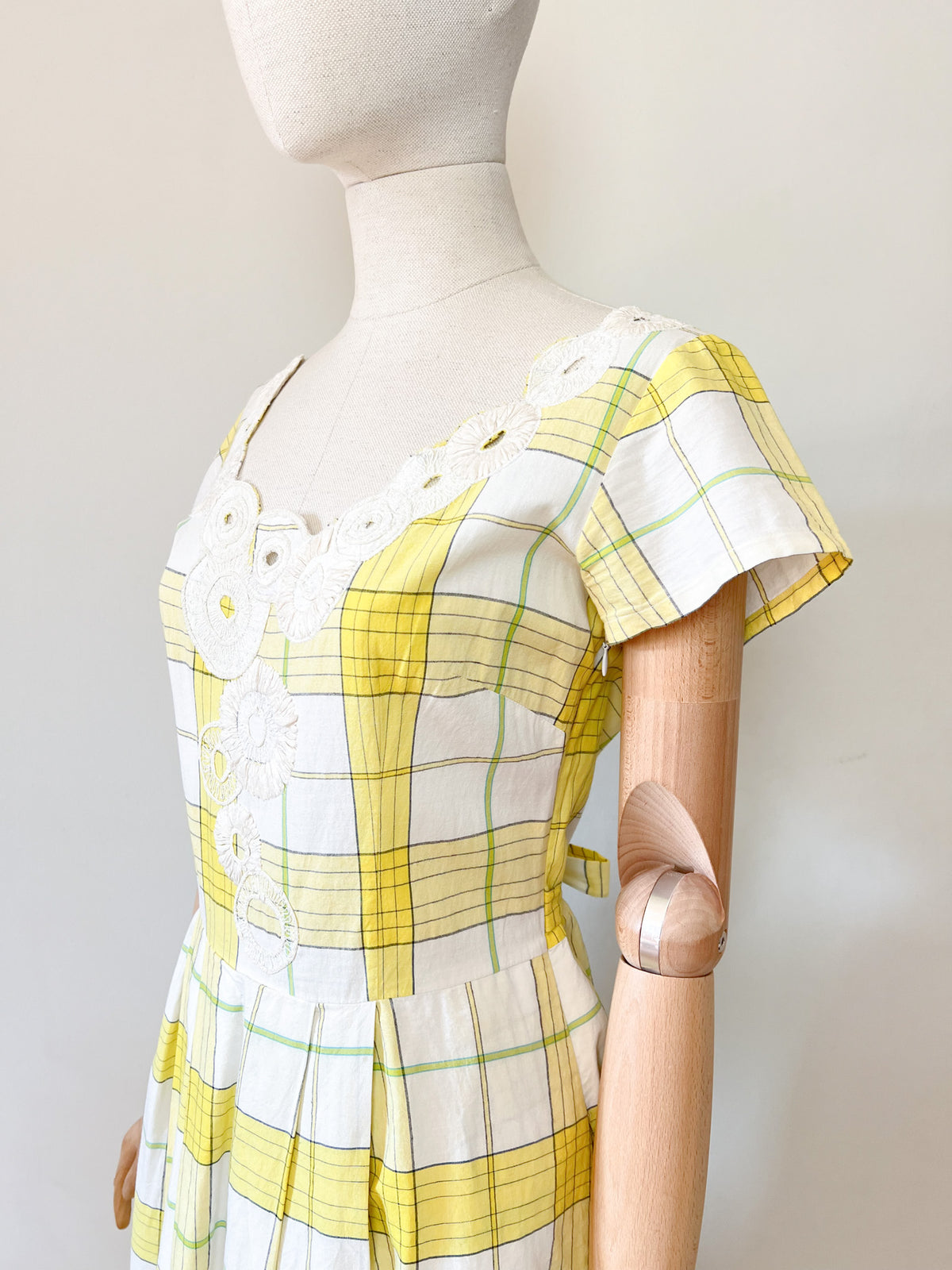 Robe vintage Années 90 Agnès b. en coton - Imprimé carreaux & broderies - Taille 38