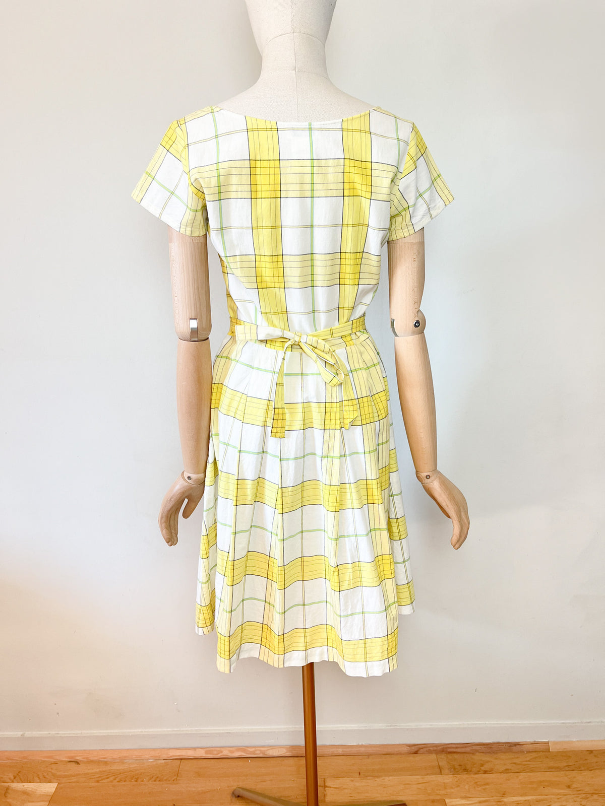 Robe vintage Années 90 Agnès b. en coton - Imprimé carreaux & broderies - Taille 38