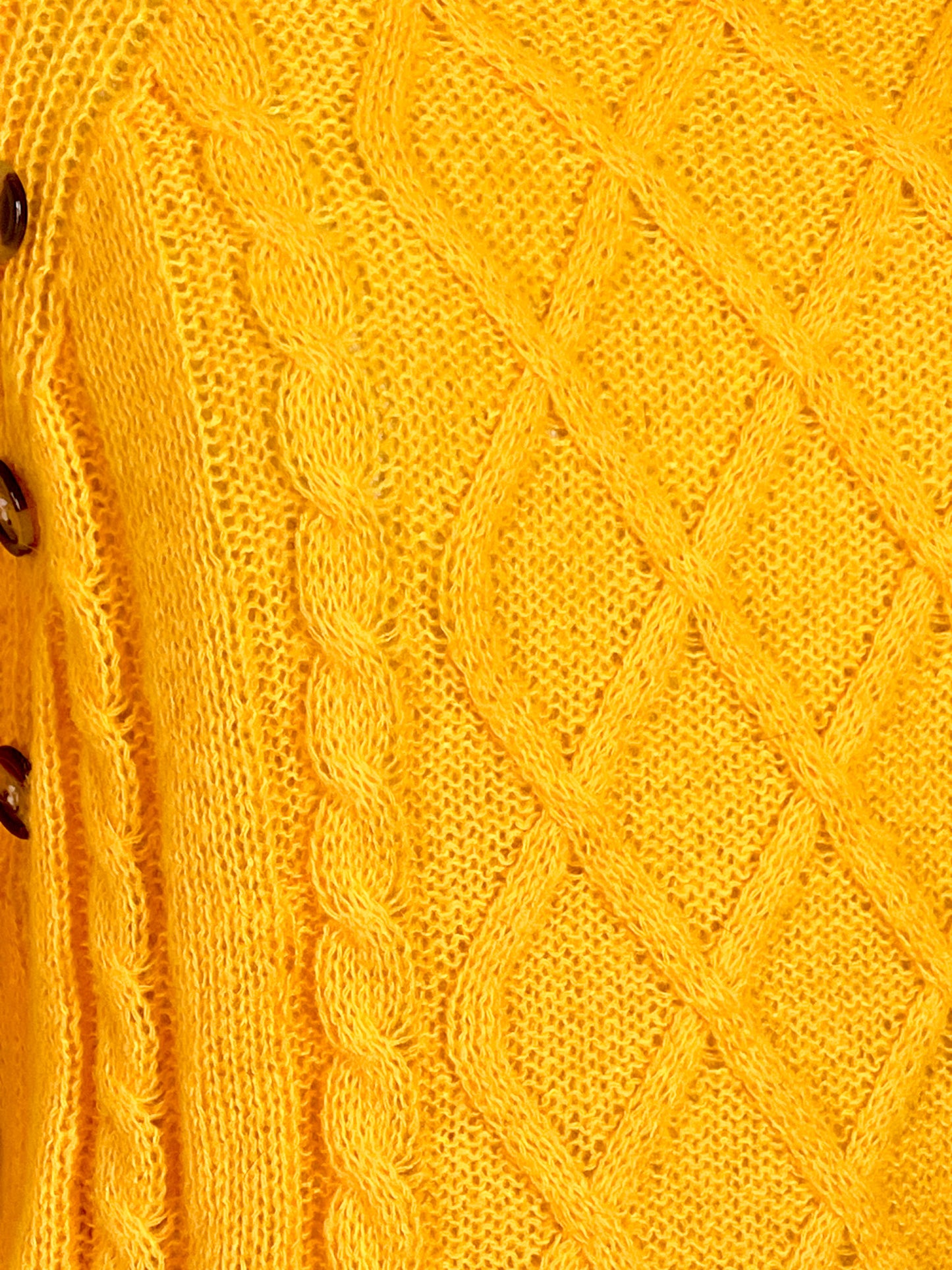 Pull Vintage années 80 Tricoté Main 40 M/L - Jaune Bouton d'Or - Col Bateau Mailles Travaillées