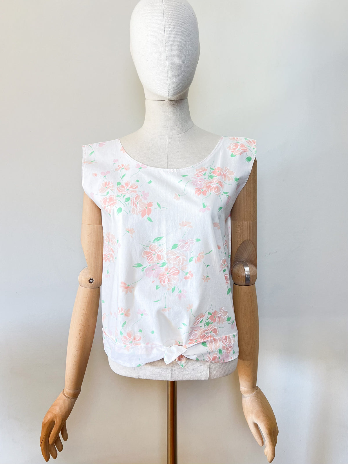 Débardeur Blouse sans manches vintage années 90 fleurs pastel - T38/40