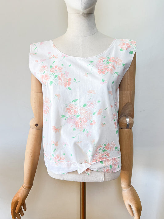 Débardeur Blouse sans manches vintage années 90 fleurs pastel - T38/40
