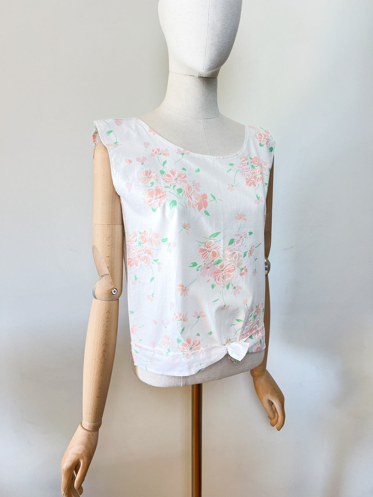 Débardeur Blouse sans manches vintage années 90 fleurs pastel - T38/40