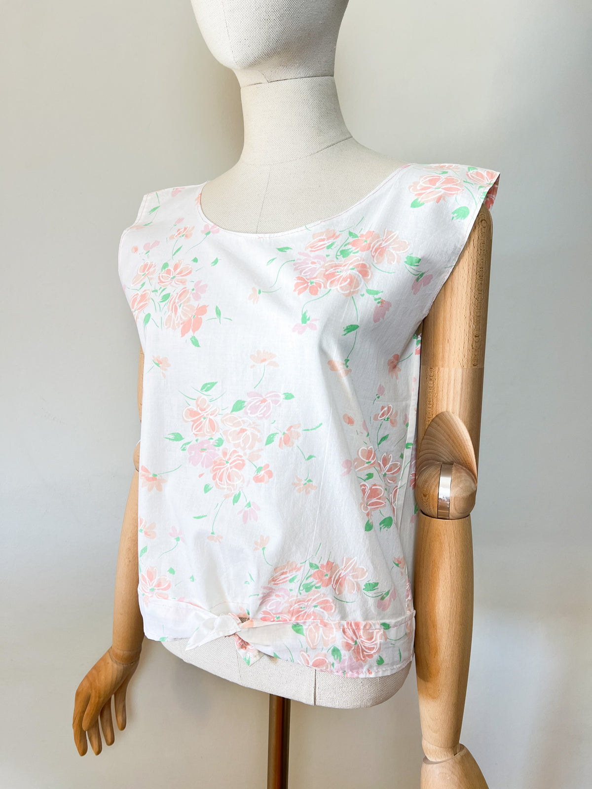 Débardeur Blouse sans manches vintage années 90 fleurs pastel - T38/40