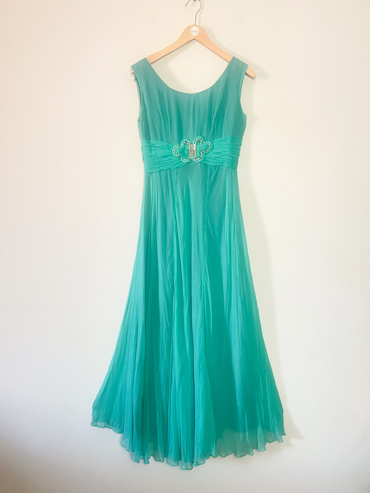Robe Longue de Soirée Vintage Années 60 Émeraude/Turquoise – Elizabeth Edinburgh – T34/36