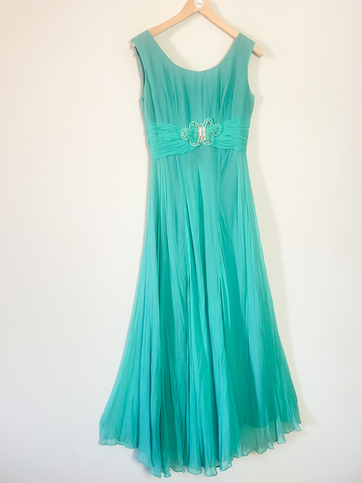 Robe Longue de Soirée Vintage Années 60 Émeraude/Turquoise – Elizabeth Edinburgh – T34/36