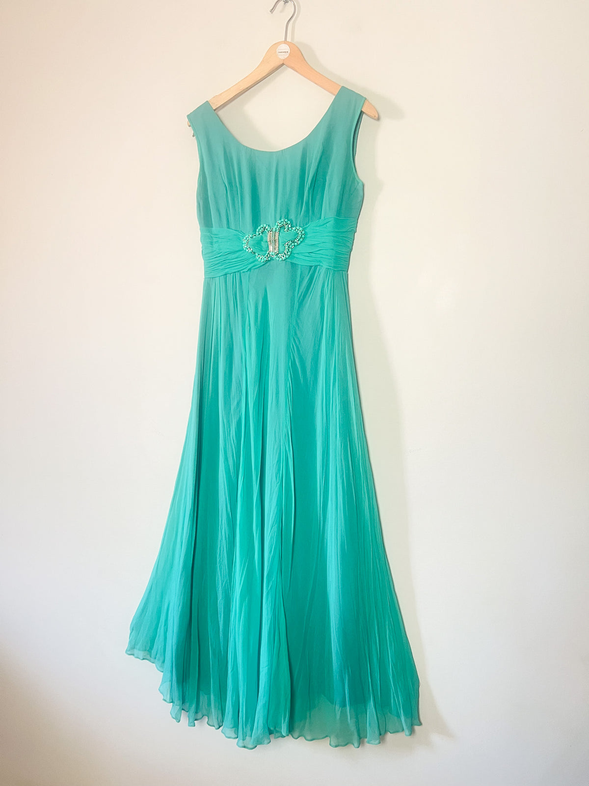 Robe Longue de Soirée Vintage Années 60 Émeraude/Turquoise – Elizabeth Edinburgh – T34/36