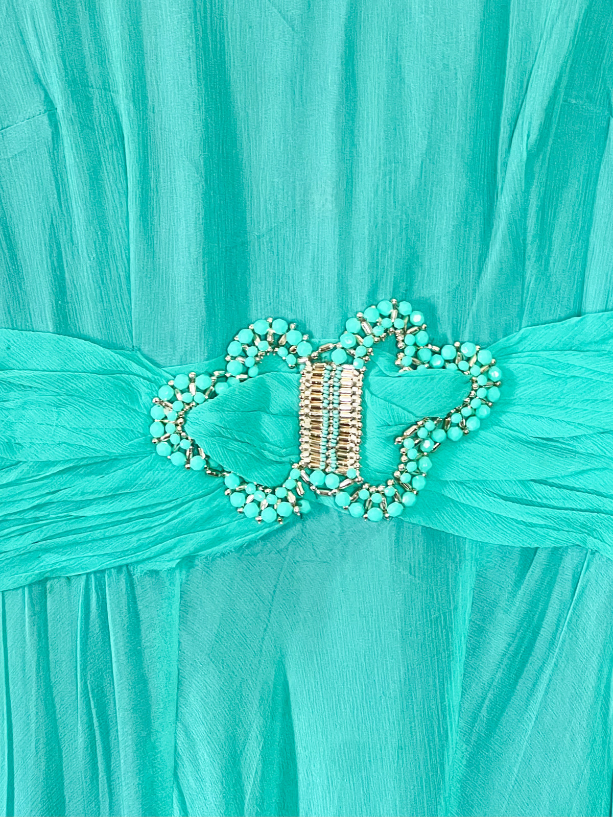 Robe Longue de Soirée Vintage Années 60 Émeraude/Turquoise – Elizabeth Edinburgh – T34/36