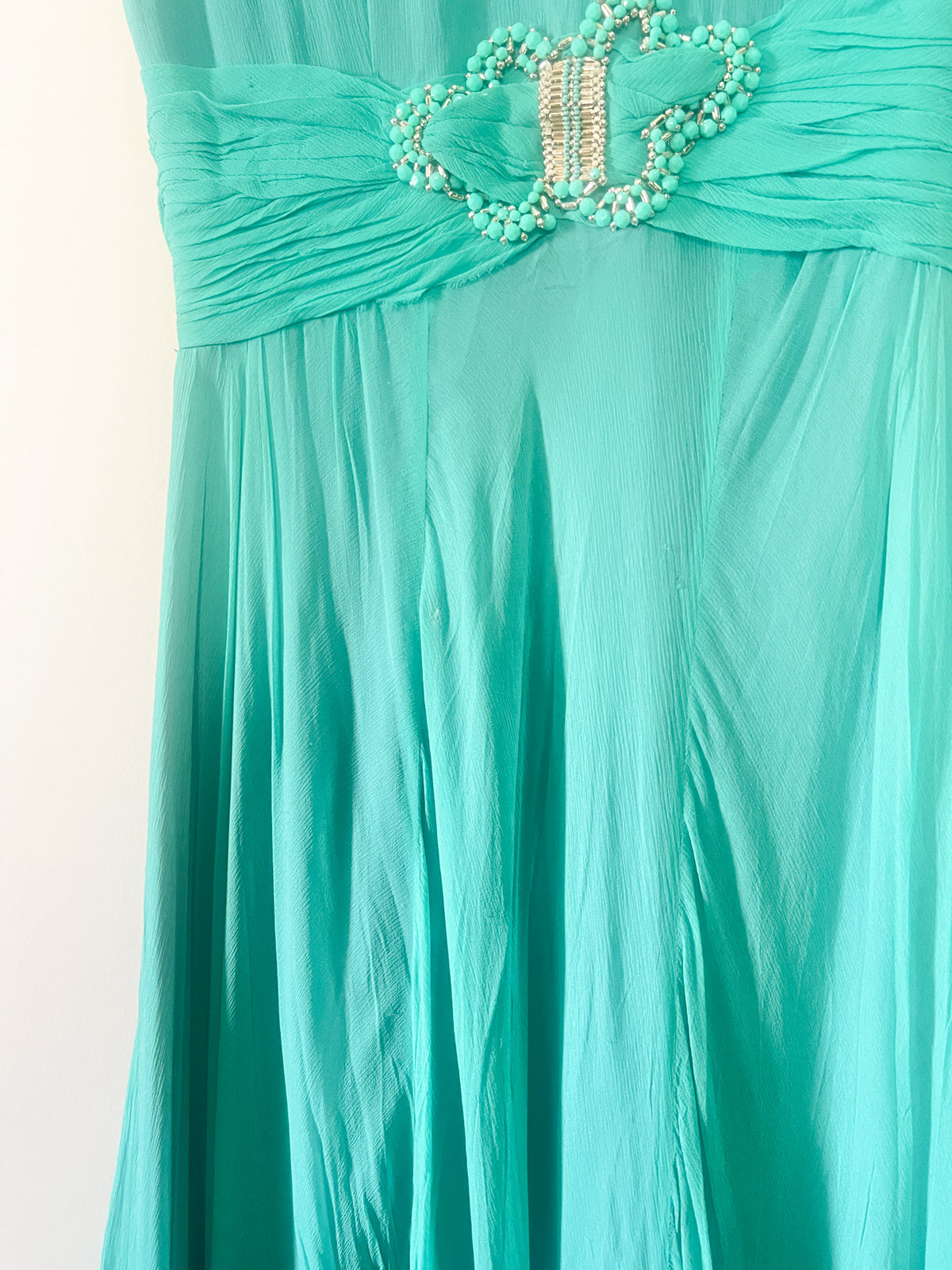 Robe Longue de Soirée Vintage Années 60 Émeraude/Turquoise – Elizabeth Edinburgh – T34/36