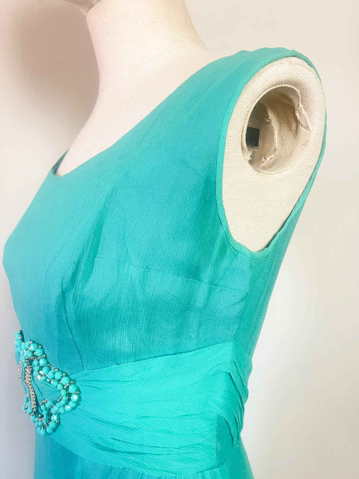 Robe Longue de Soirée Vintage Années 60 Émeraude/Turquoise – Elizabeth Edinburgh – T34/36