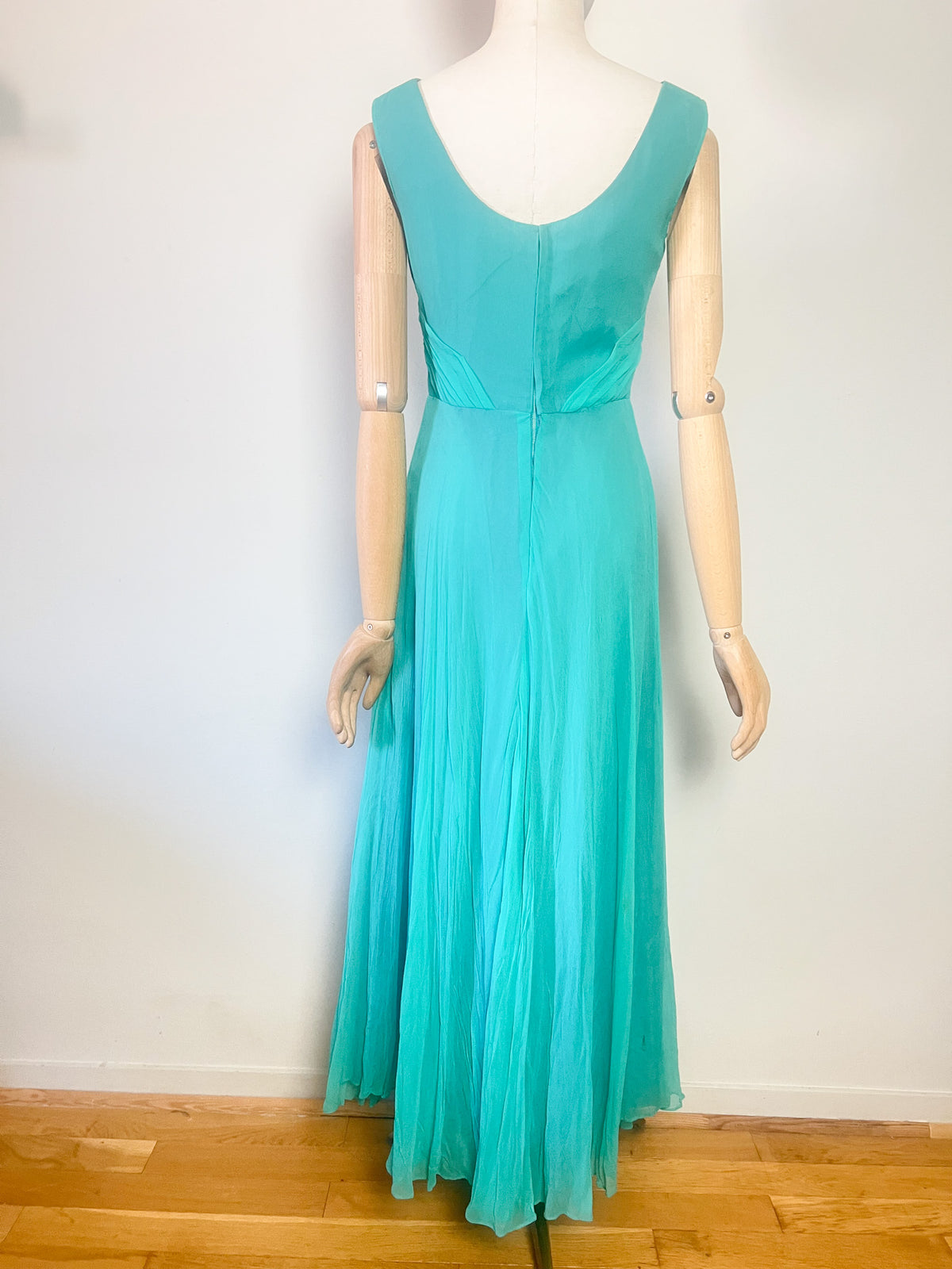 Robe Longue de Soirée Vintage Années 60 Émeraude/Turquoise – Elizabeth Edinburgh – T34/36