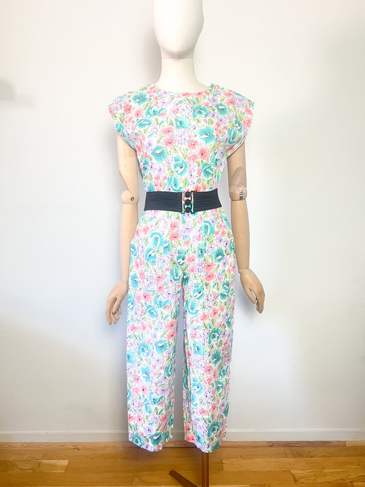 Combinaison Pantalon Court Vintage Années 80 90 Fleuri – T36