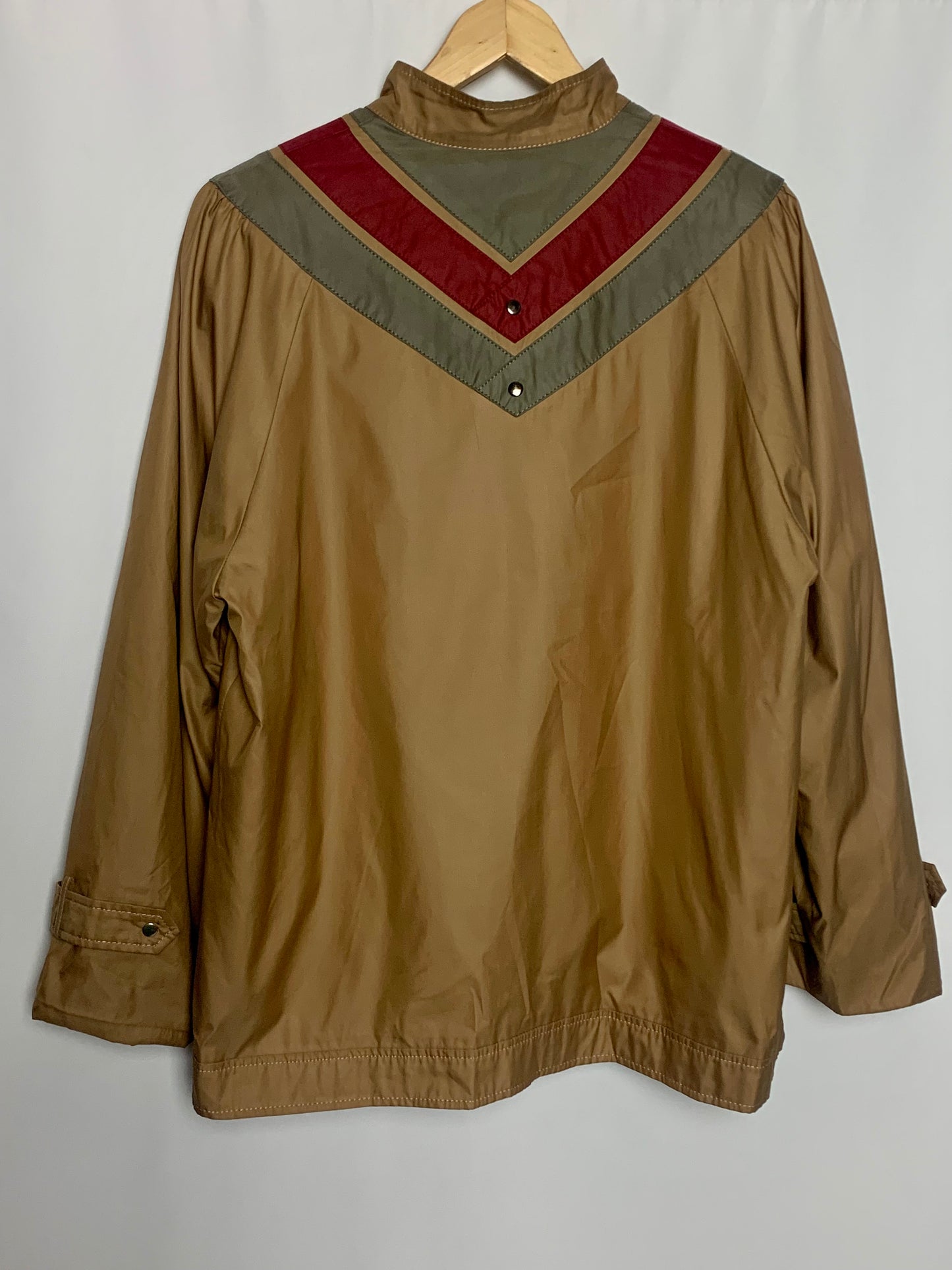 Blouson doublé femme col montant bronze bandes kaki et bordeaux vintage