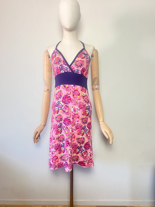 Robe Vintage Années 80 Dos Nu– Imprimé Floral Vibrant & Coupe Empire – Anna Fjord - T34/36