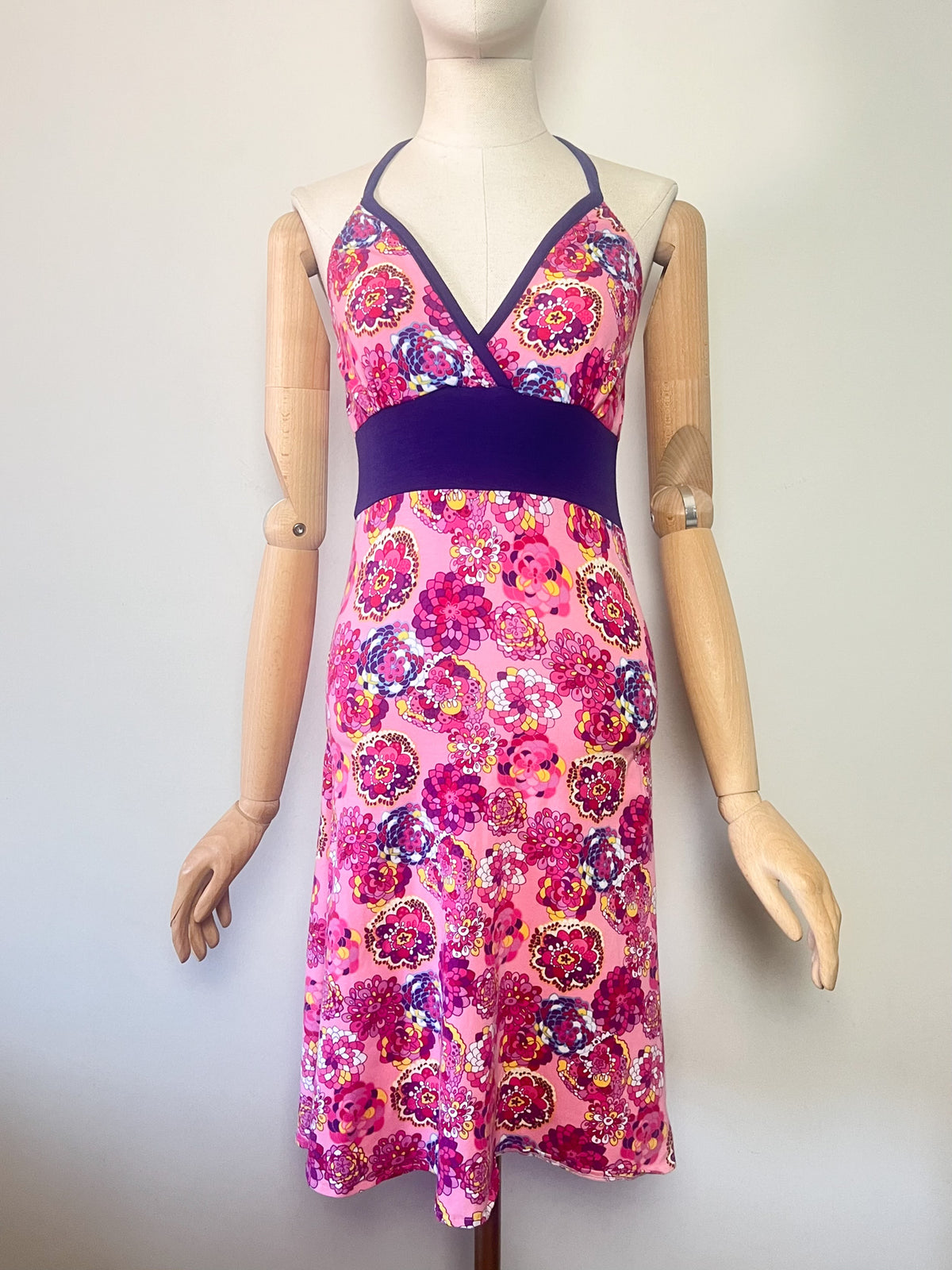 Robe Vintage Années 80 Dos Nu– Imprimé Floral Vibrant & Coupe Empire – Anna Fjord - T34/36