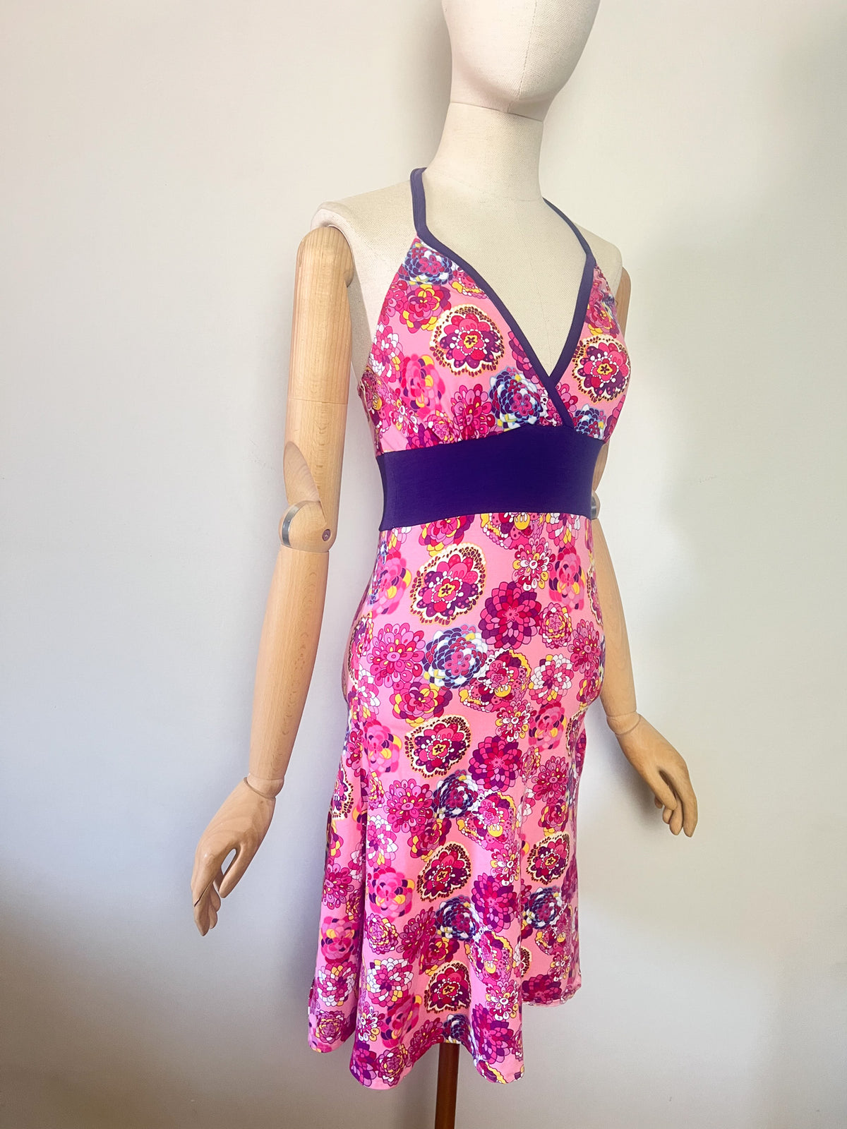 Robe Vintage Années 80 Dos Nu– Imprimé Floral Vibrant & Coupe Empire – Anna Fjord - T34/36