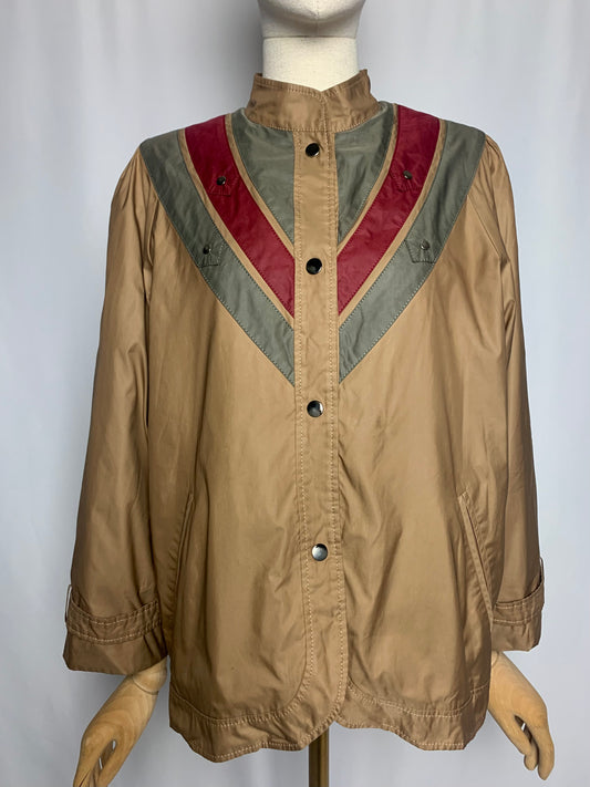 Blouson doublé femme col montant bronze bandes kaki et bordeaux vintage