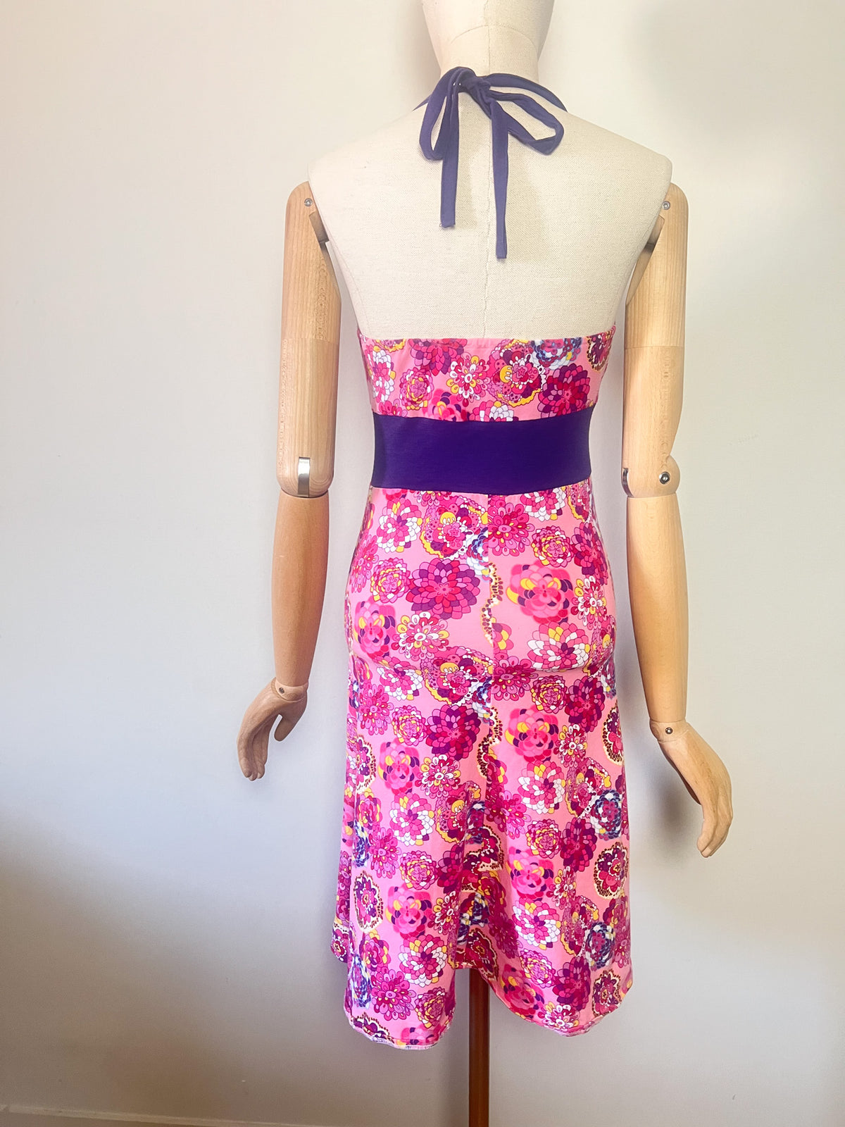 Robe Vintage Années 80 Dos Nu– Imprimé Floral Vibrant & Coupe Empire – Anna Fjord - T34/36
