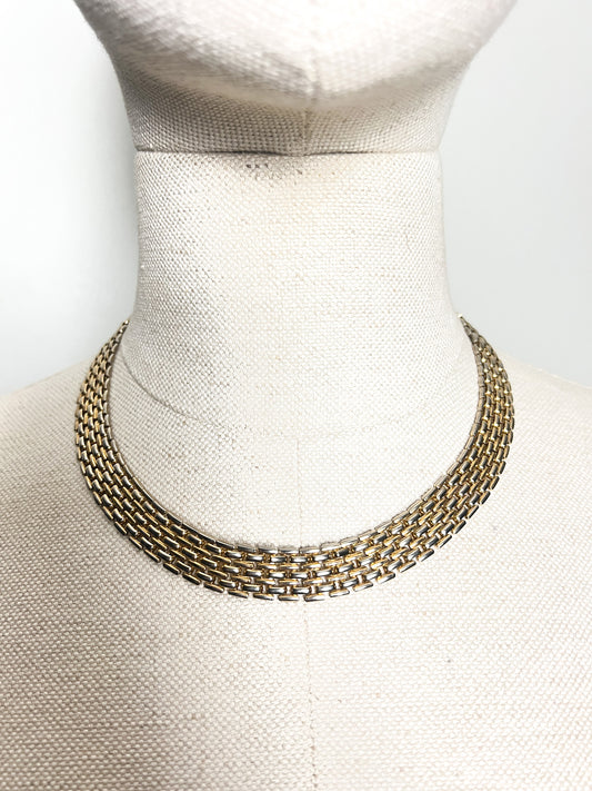 Collier Ras-de-cou Vintage années 80 90Maille Serpent Plate Dorée
