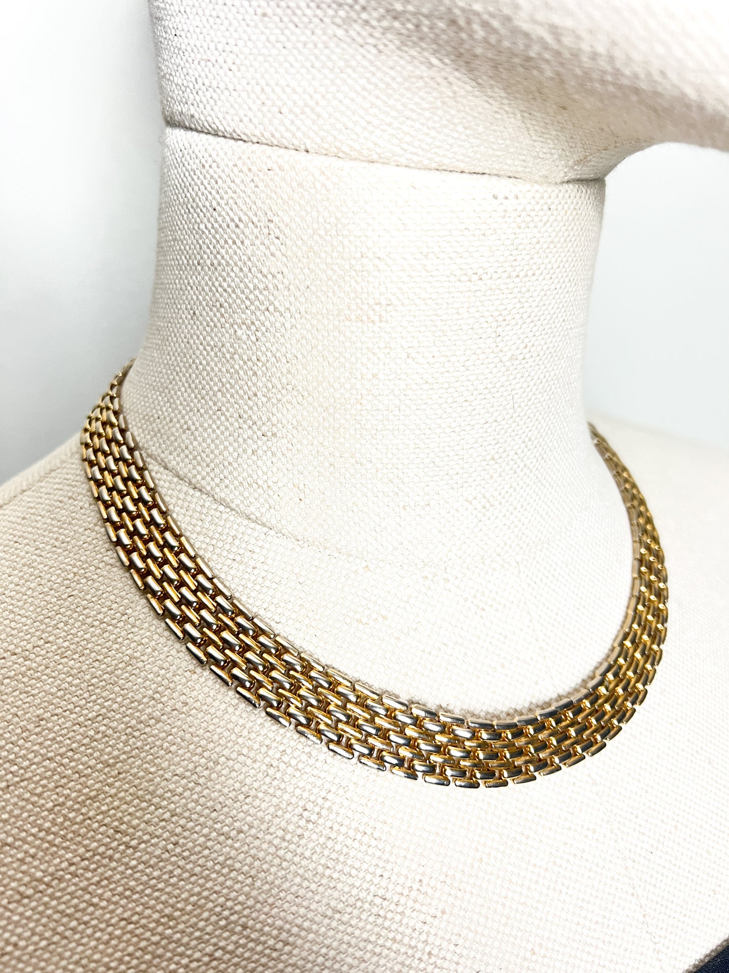 Collier Ras-de-cou Vintage années 80 90Maille Serpent Plate Dorée