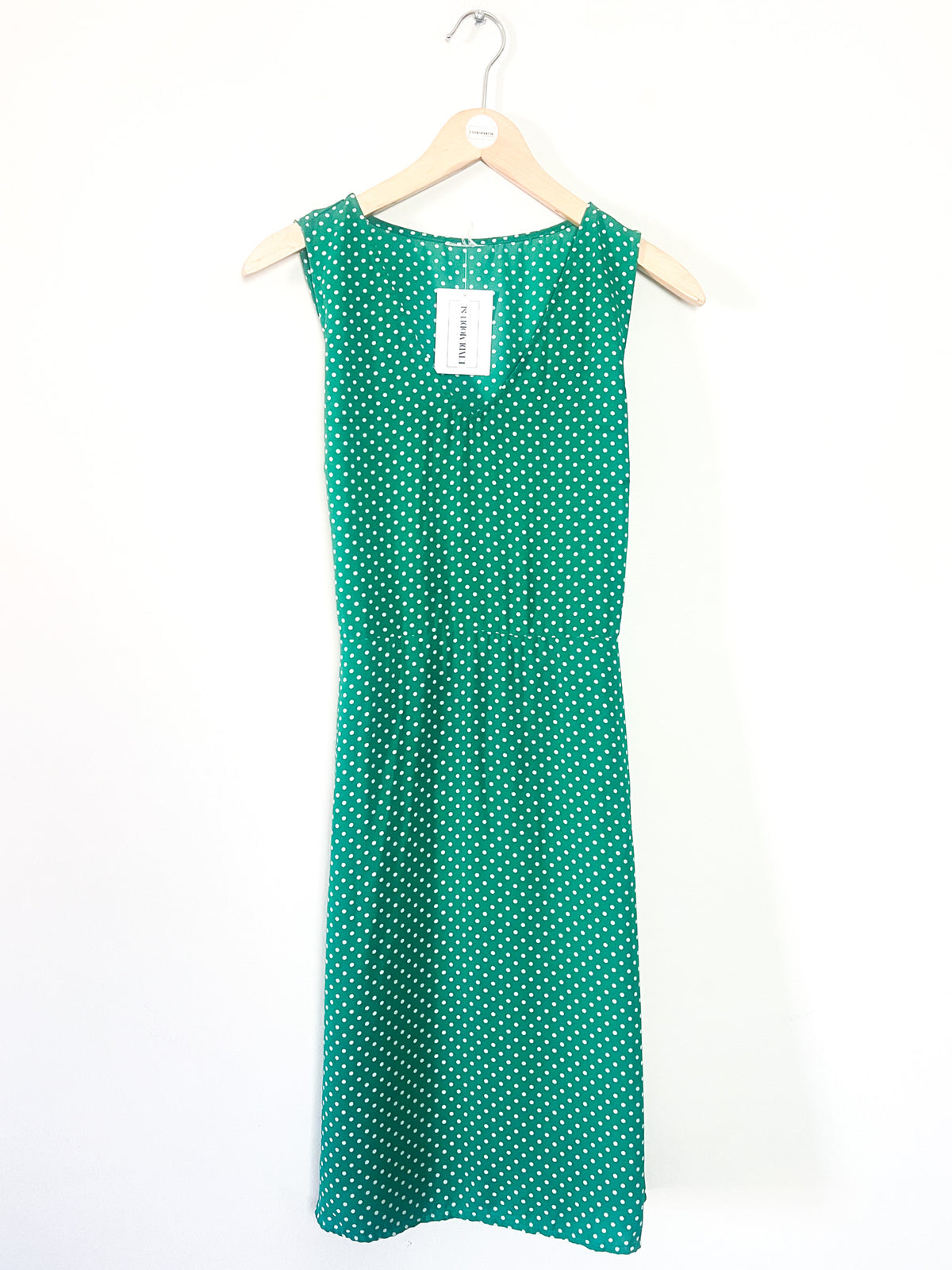 Robe Vintage Années 90 Verte à Pois Blancs – Coupe Fluide & Ceinture – T.36/38