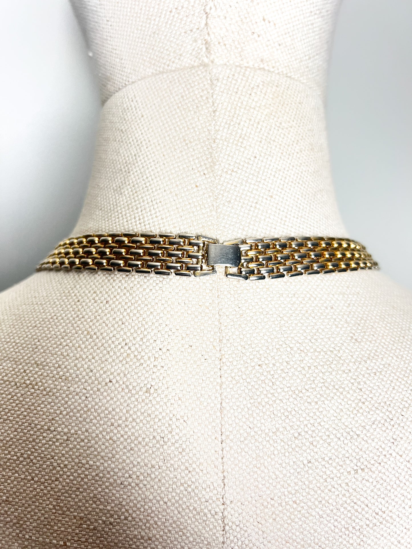 Collier Ras-de-cou Vintage années 80 90Maille Serpent Plate Dorée