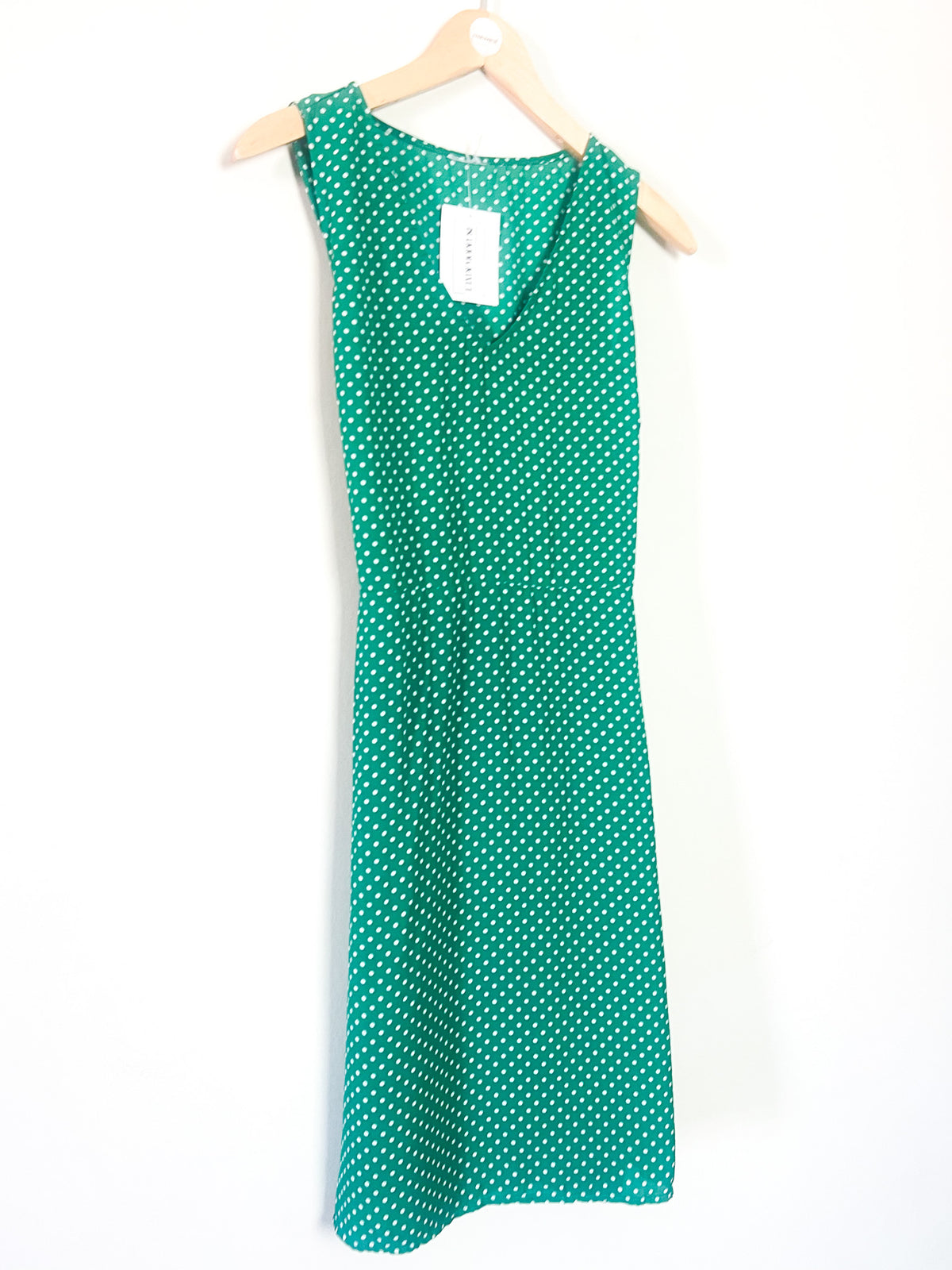 Robe Vintage Années 90 Verte à Pois Blancs – Coupe Fluide & Ceinture – T.36/38