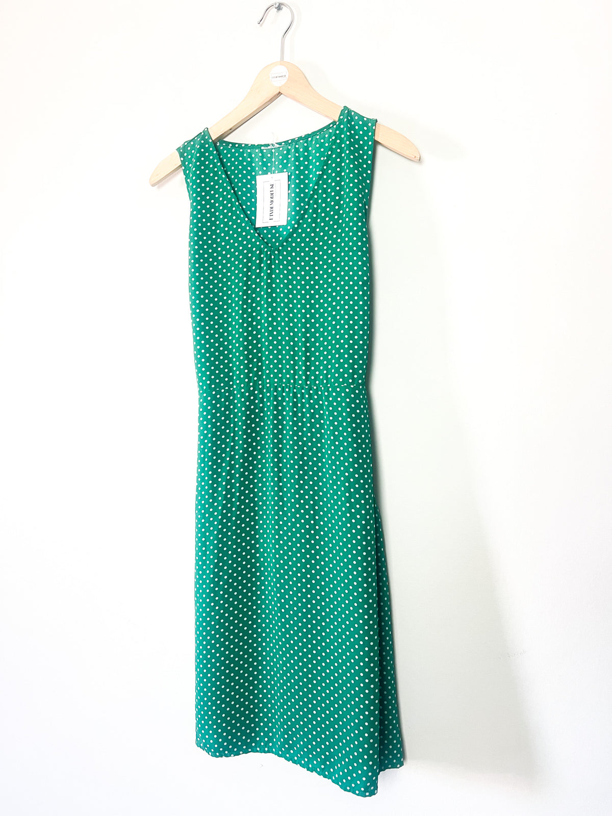 Robe Vintage Années 90 Verte à Pois Blancs – Coupe Fluide & Ceinture – T.36/38