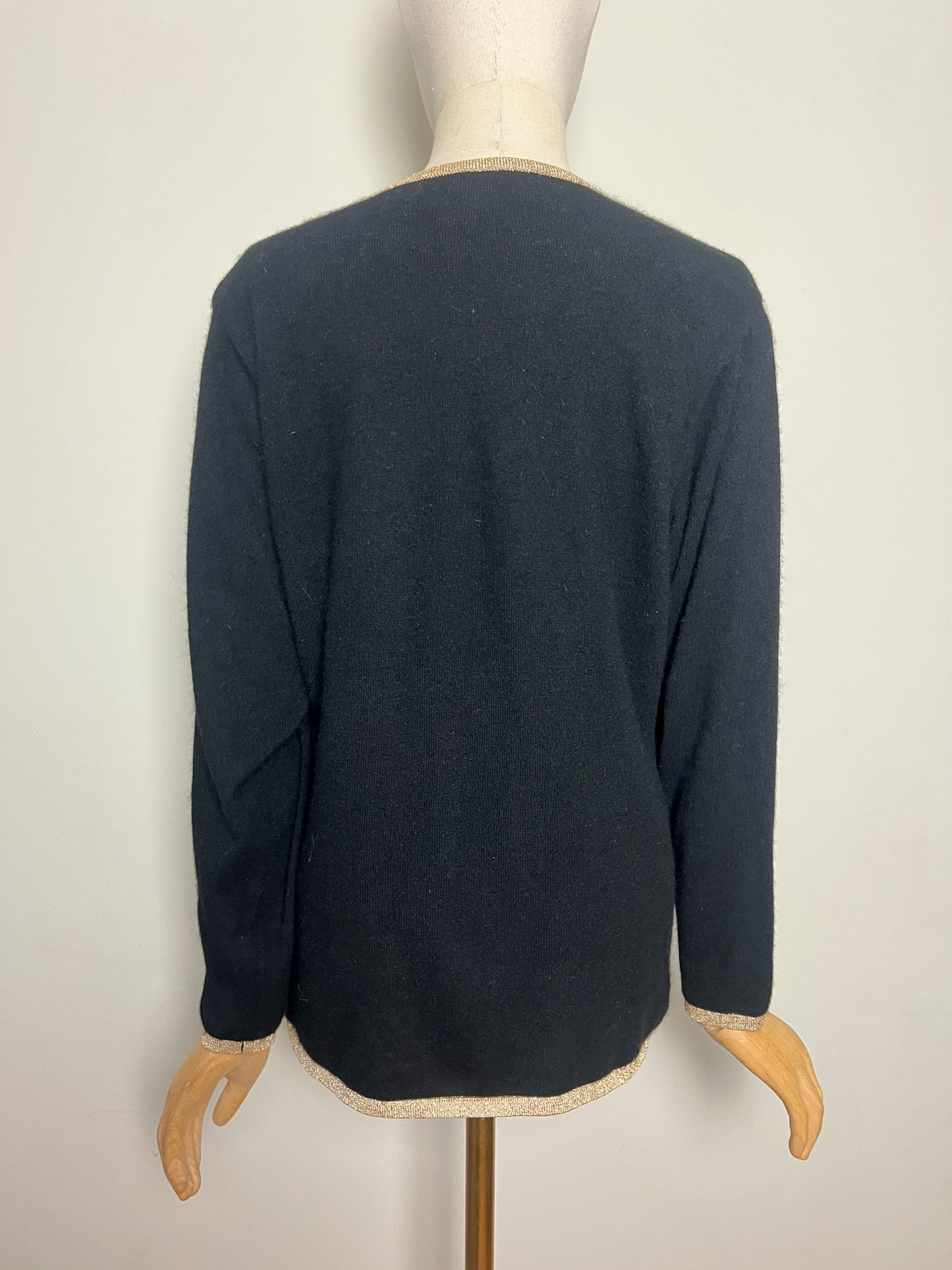 Pull Vintage Années 90 Laine Angora - Noir Broderie Or - Made in Italy -Betty's T40/42