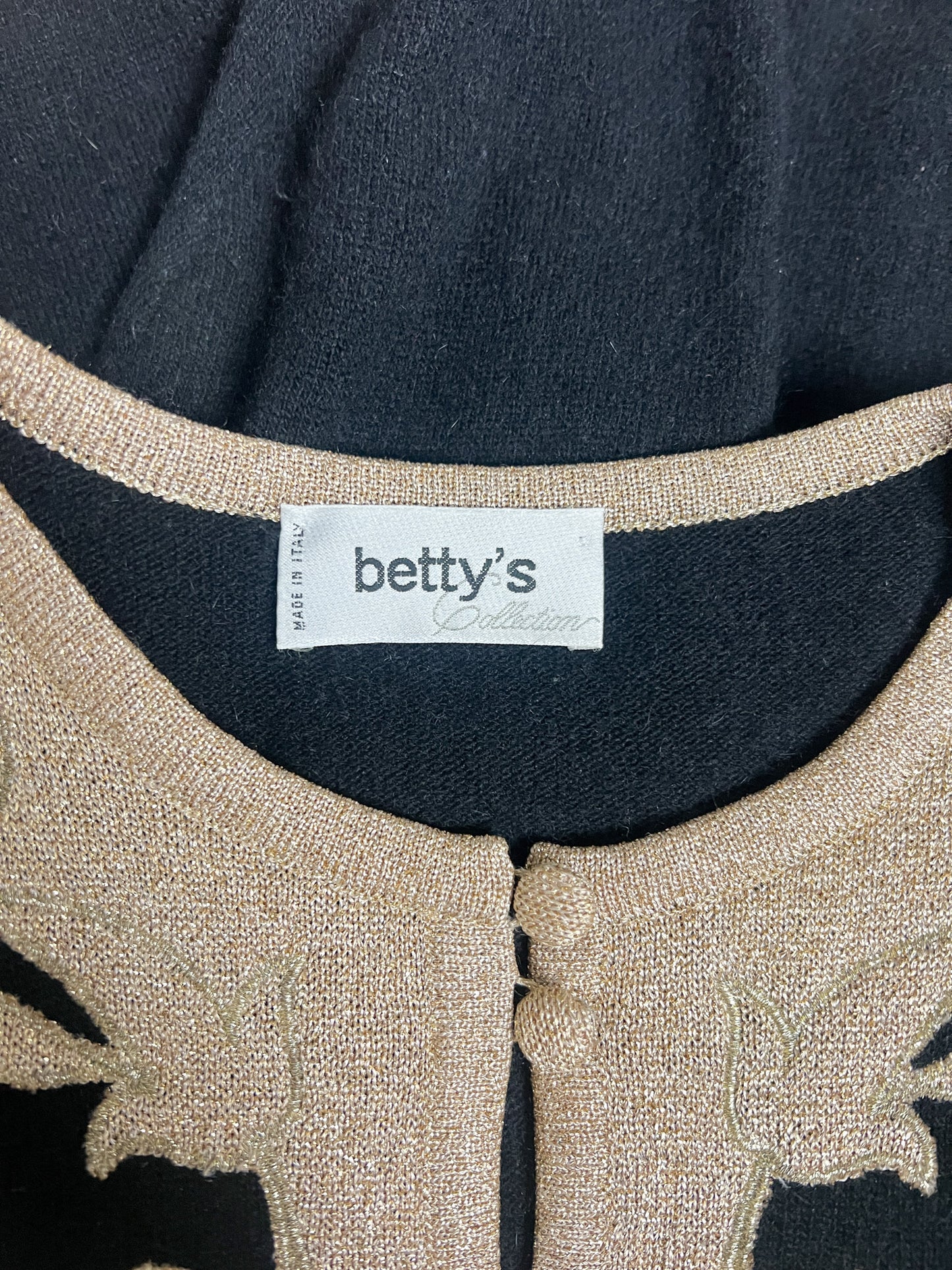 Pull Vintage Années 90 Laine Angora - Noir Broderie Or - Made in Italy -Betty's T40/42