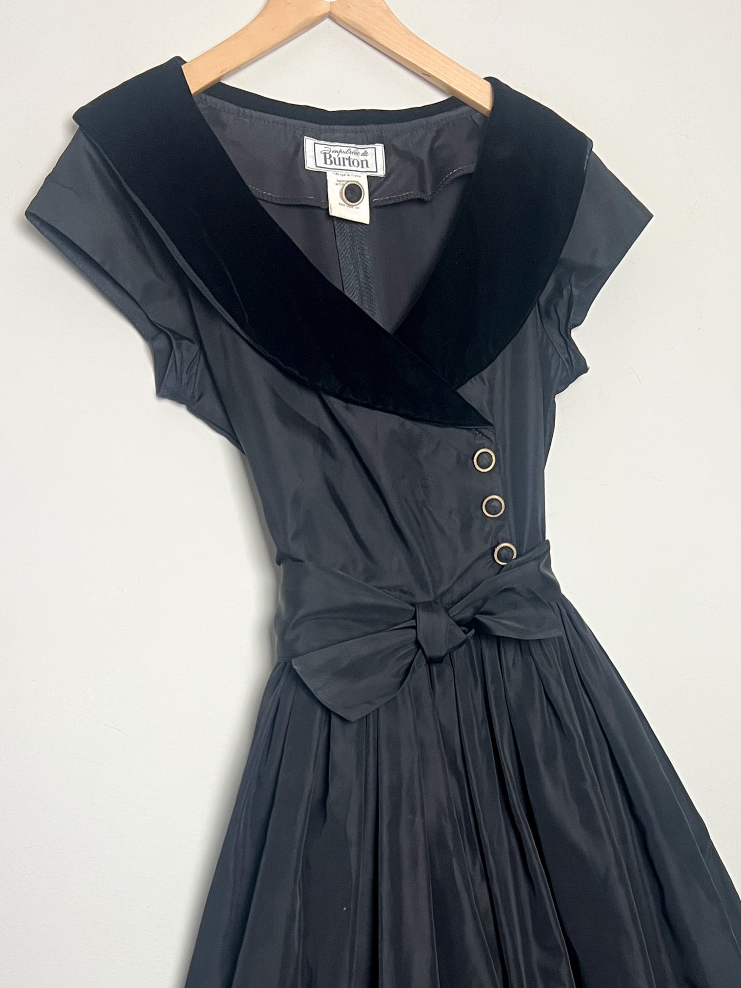 Robe de Cocktail Vintage années 80 Burton Impulsive "Chloe" - Velours & Tulle -Nœud au dos - T 38 (M)