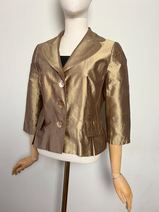 Veste Courte - Or Bronze 100% Soie - Antonelle Modèle Petrus - T 38 (M) - Chic Cérémonie