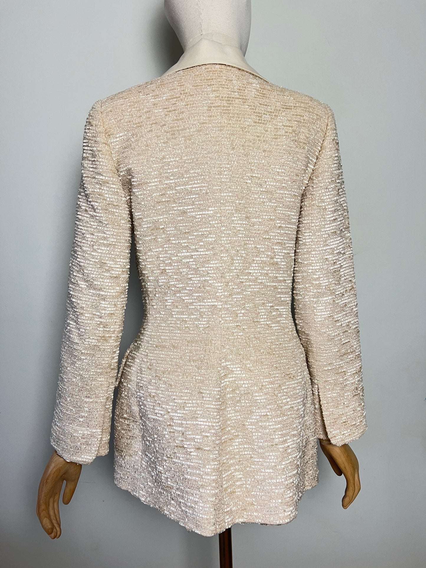 Veste Blazer Vintage Luxe J. FATH PARIS - Ivoire Fils Dorés - Coupe Cintrée - T 38