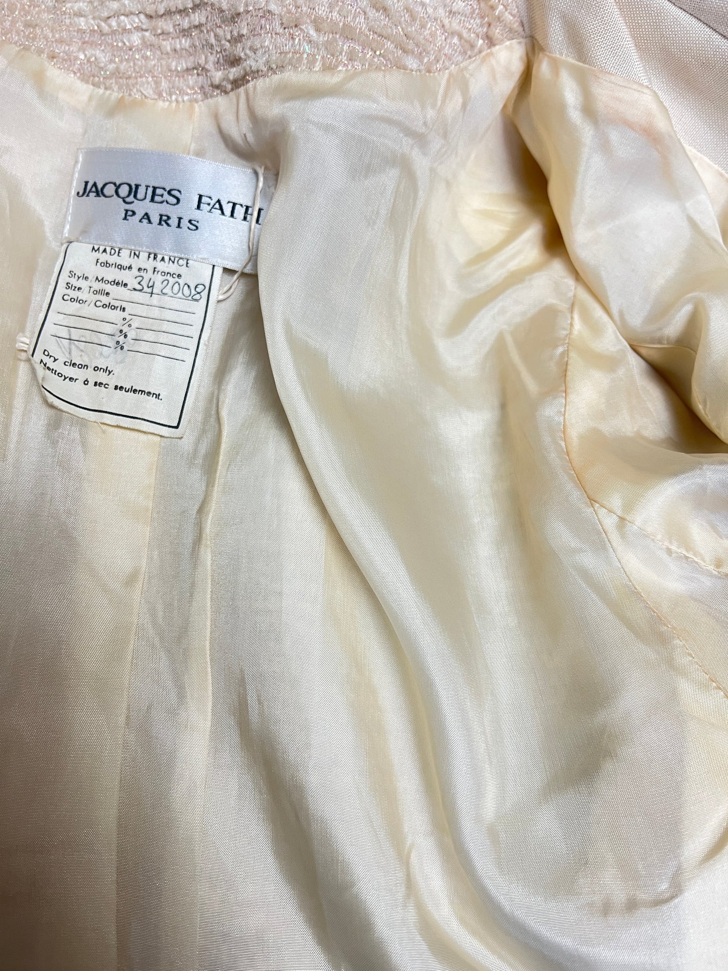 Veste Blazer Vintage Luxe J. FATH PARIS - Ivoire Fils Dorés - Coupe Cintrée - T 38
