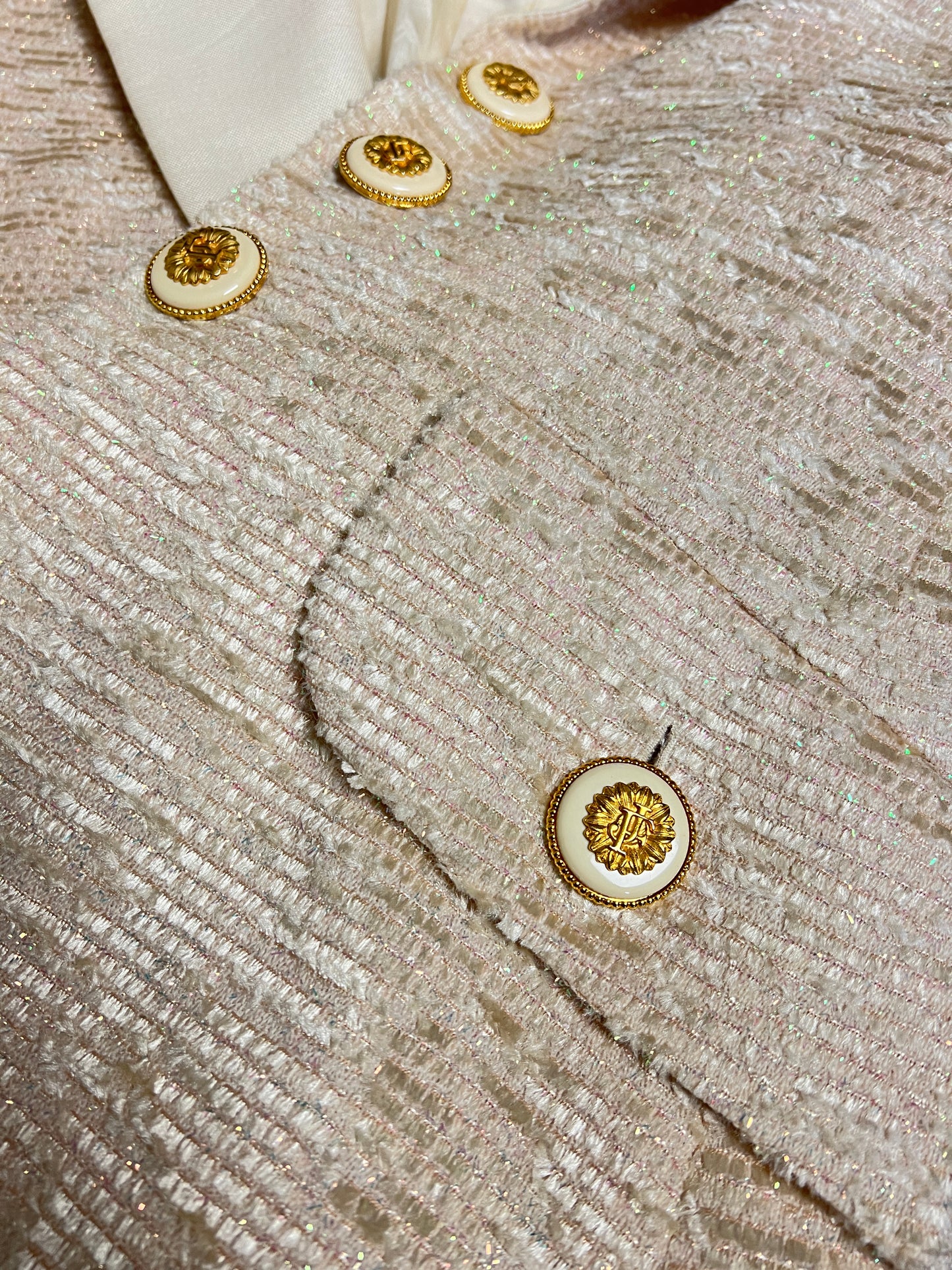 Veste Blazer Vintage Luxe J. FATH PARIS - Ivoire Fils Dorés - Coupe Cintrée - T 38