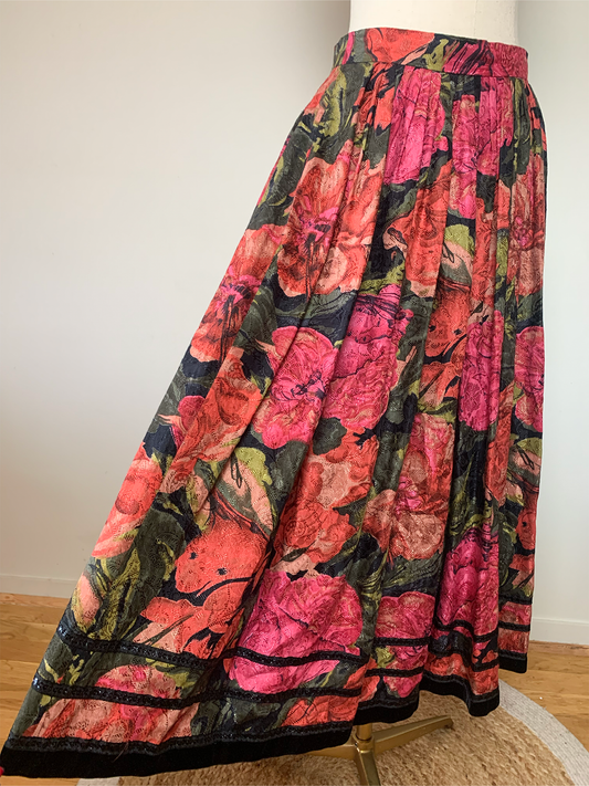 Jupe midi colorée à plis vintage